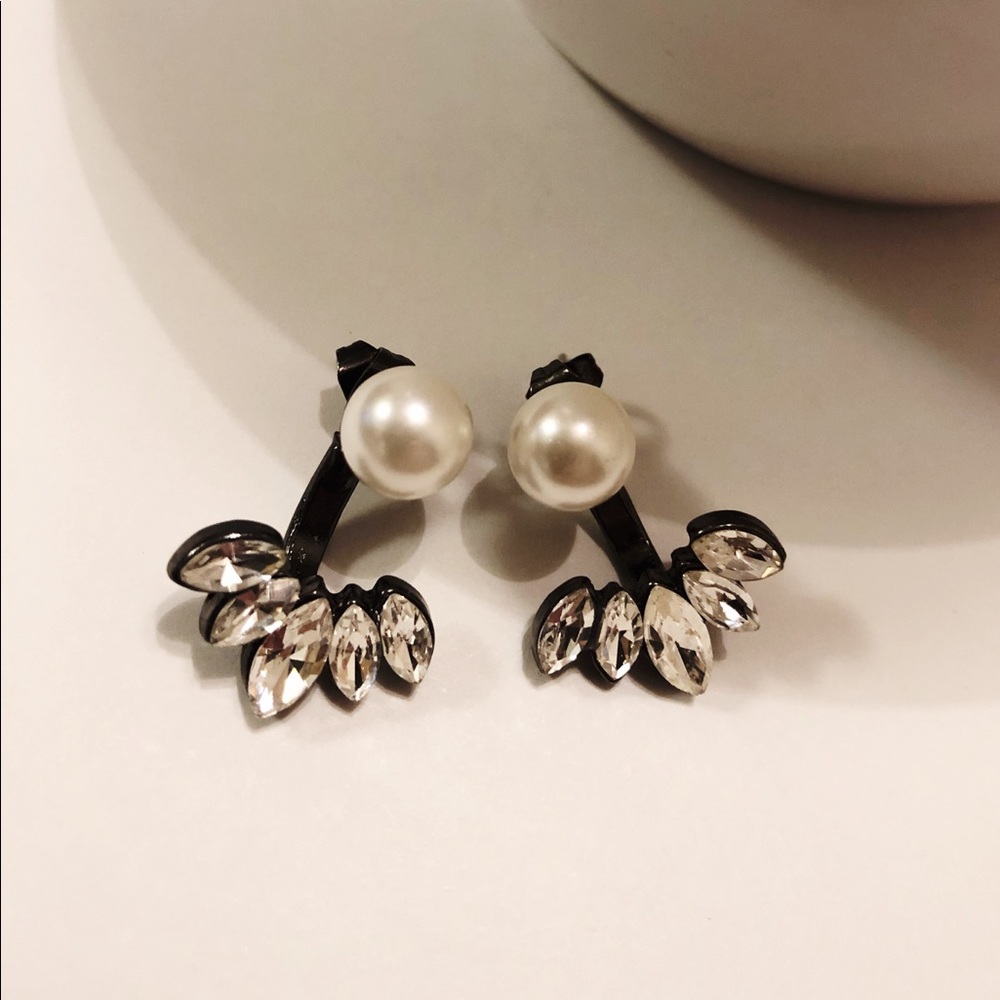Rhinestones and Pearl Earrings